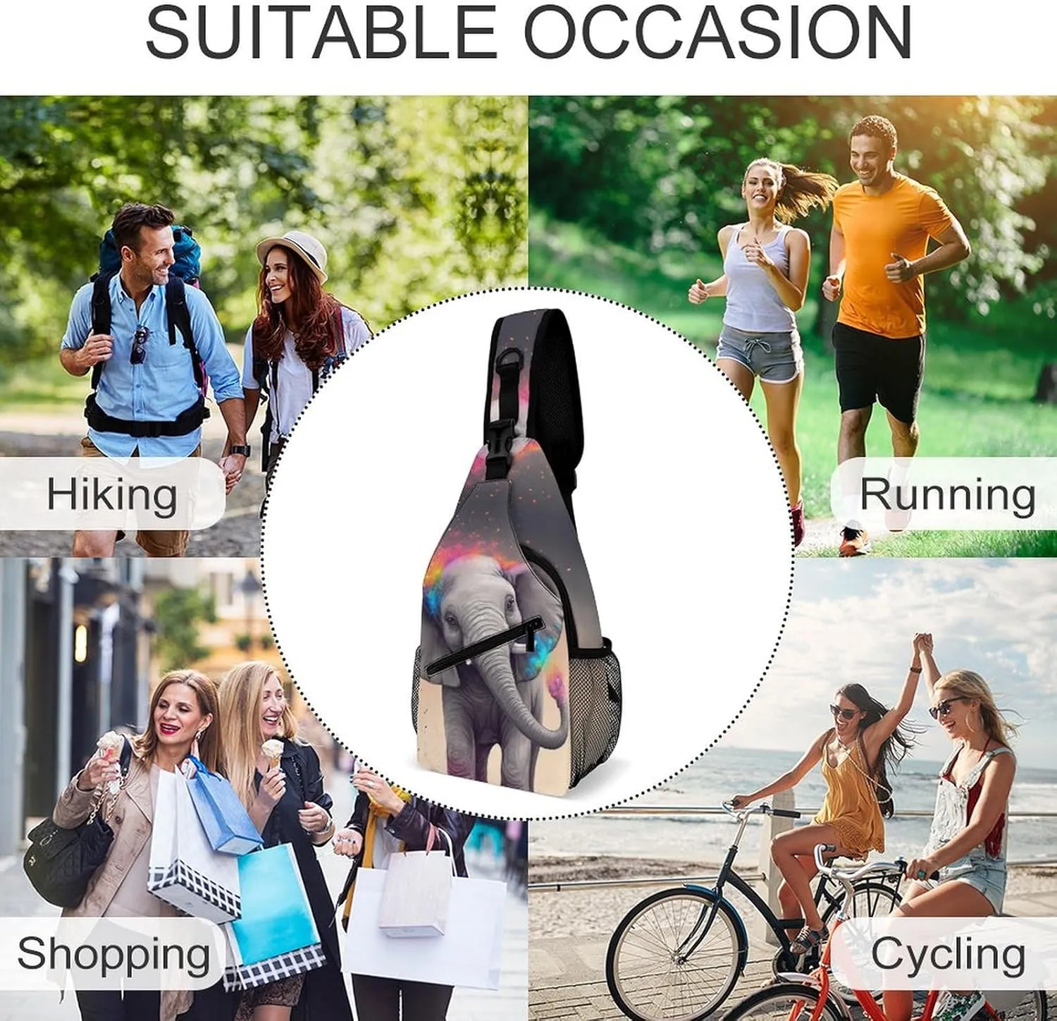 Sling Bag for Women Men Animal Cartoon Elephant Travel Hiking Backpack Crossbody Shoulder Chest Bags Casual Daypack