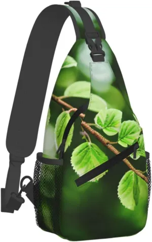 Sling Bag for Women Men Crossbody Shoulder Bag White Natural Greenery Twig Chest Bag Small Sling Backpack Daypack Fanny Packs