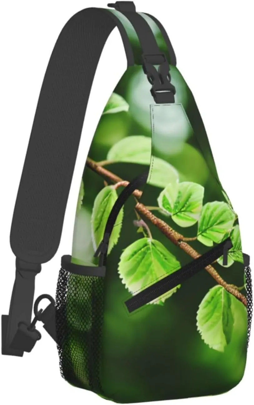 Sling Bag for Women Men Crossbody Shoulder Bag White Natural Greenery Twig Chest Bag Small Sling Backpack Daypack Fanny Packs