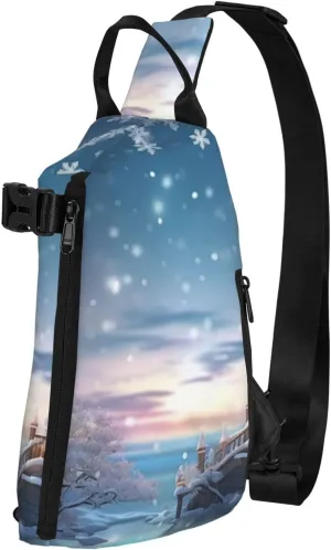 Sling Bag for Women Men Shoulder Bag Winter X-mas Chest Bag Travel Fanny Pack Lightweight Casual Daypack, Winter Party, One Size