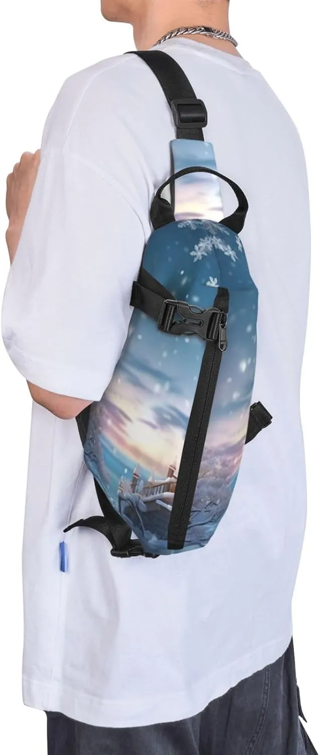 Sling Bag for Women Men Shoulder Bag Winter X-mas Chest Bag Travel Fanny Pack Lightweight Casual Daypack, Winter Party, One Size