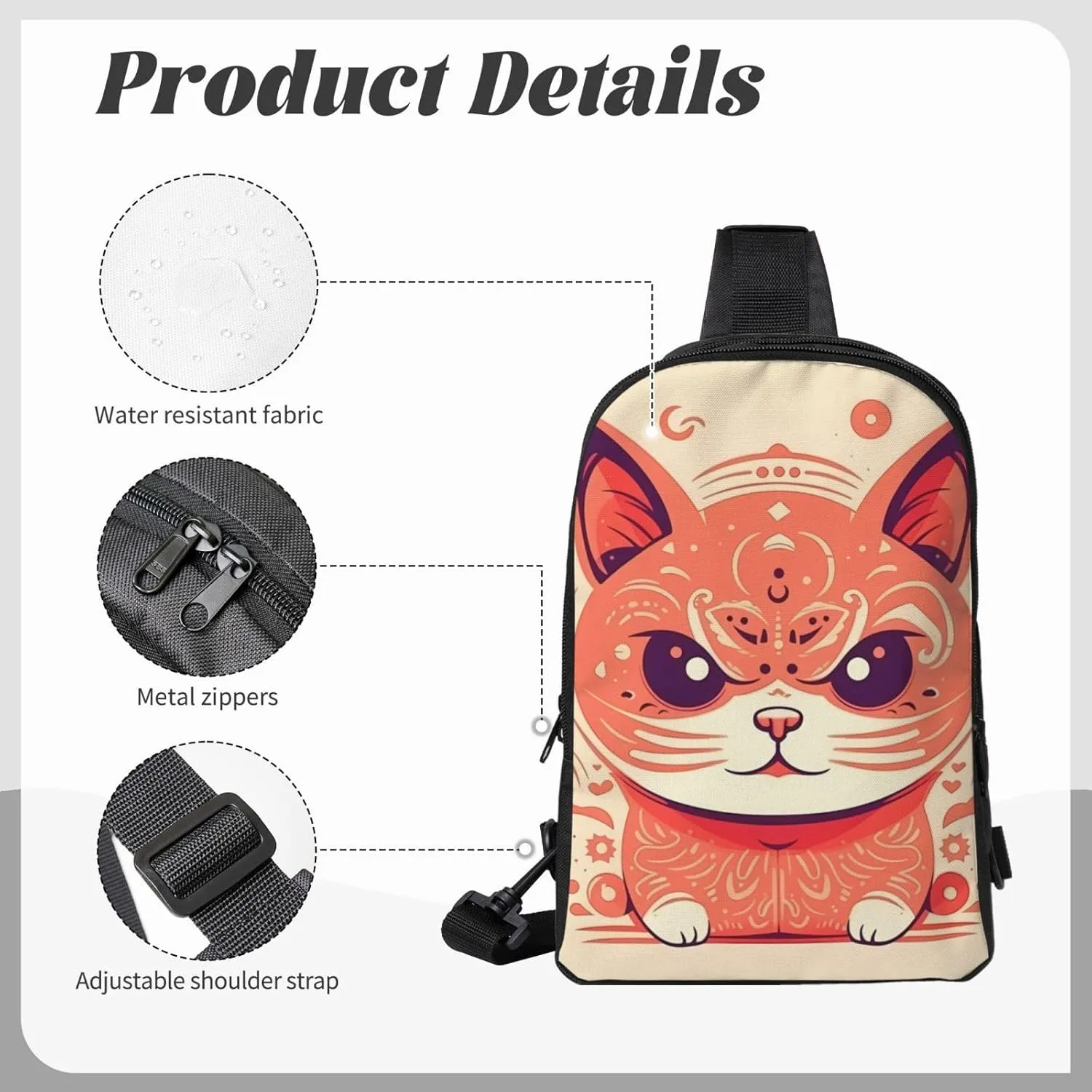 Sling bag for Women Men Trendy Sling Bakpack Casual Chest Bag Frowning Cat Fanny Pack for Travel Hiking