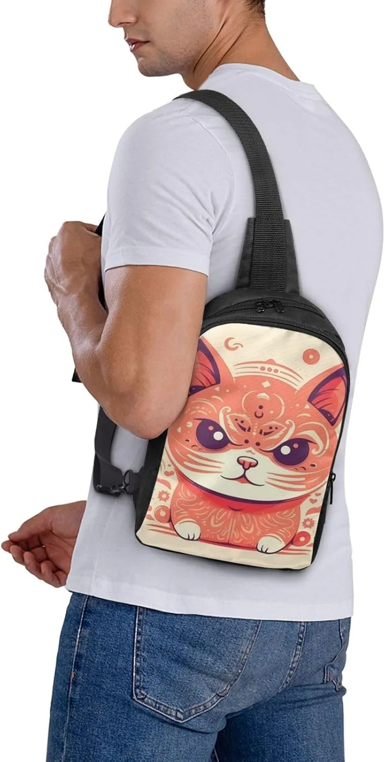 Sling bag for Women Men Trendy Sling Bakpack Casual Chest Bag Frowning Cat Fanny Pack for Travel Hiking