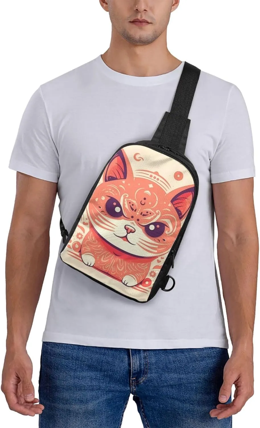 Sling bag for Women Men Trendy Sling Bakpack Casual Chest Bag Frowning Cat Fanny Pack for Travel Hiking