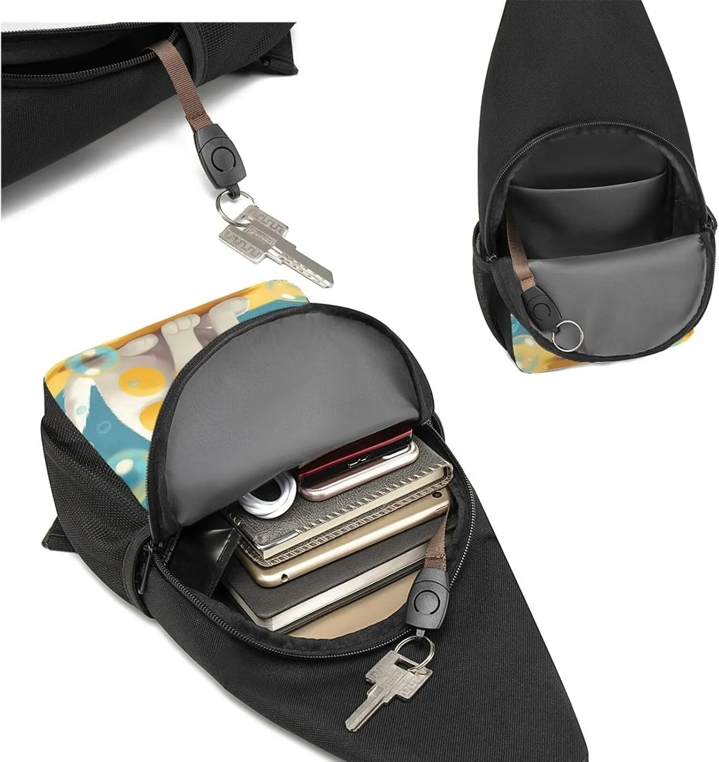 Sling bag for Women Men Trendy Sling Bakpack Casual Chest Bag Many Bubbles and a Cat Fanny Pack for Travel Hiking