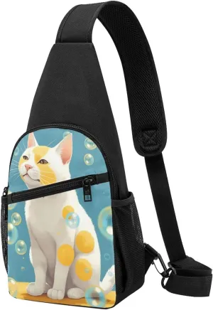 Sling bag for Women Men Trendy Sling Bakpack Casual Chest Bag Many Bubbles and a Cat Fanny Pack for Travel Hiking