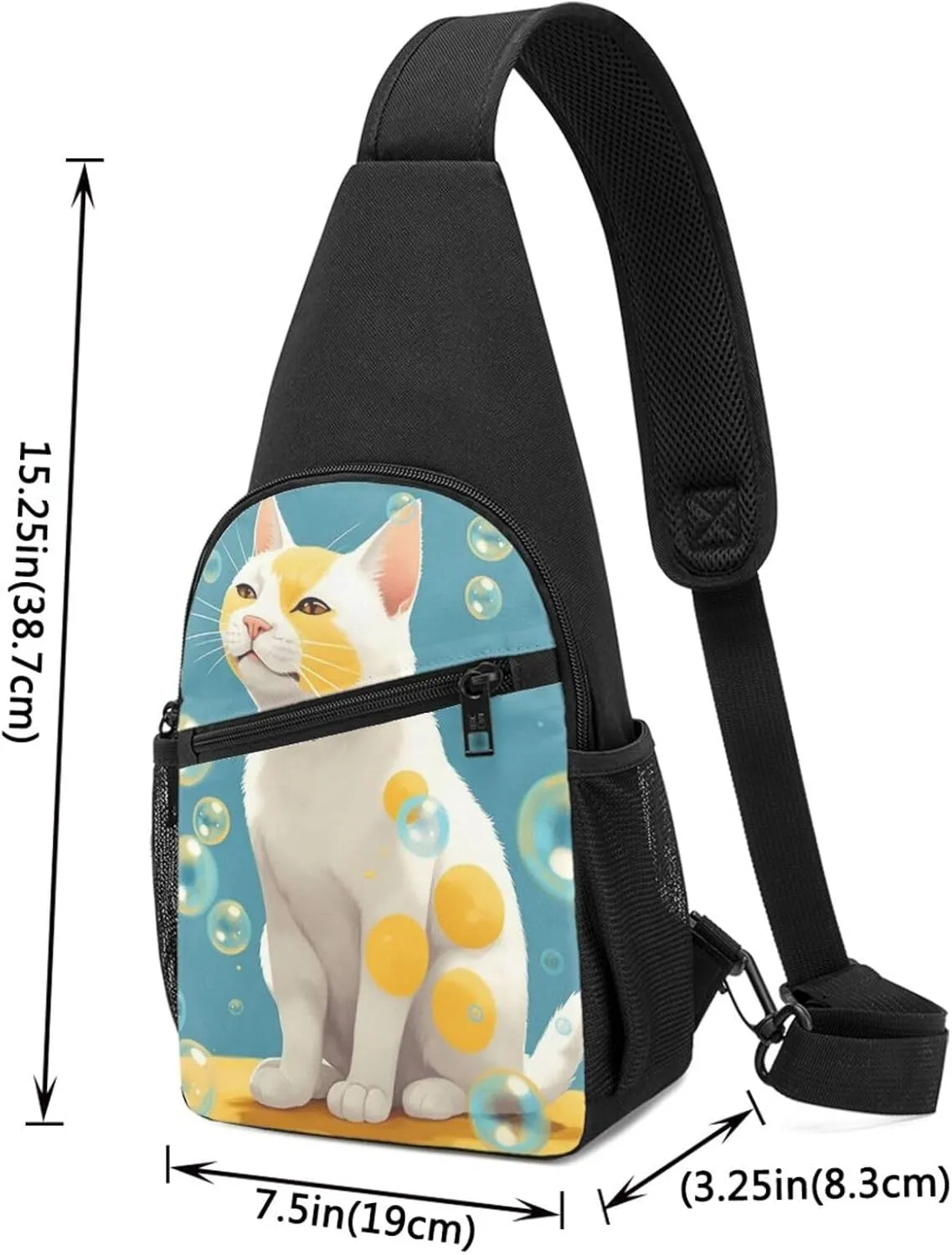 Sling bag for Women Men Trendy Sling Bakpack Casual Chest Bag Many Bubbles and a Cat Fanny Pack for Travel Hiking