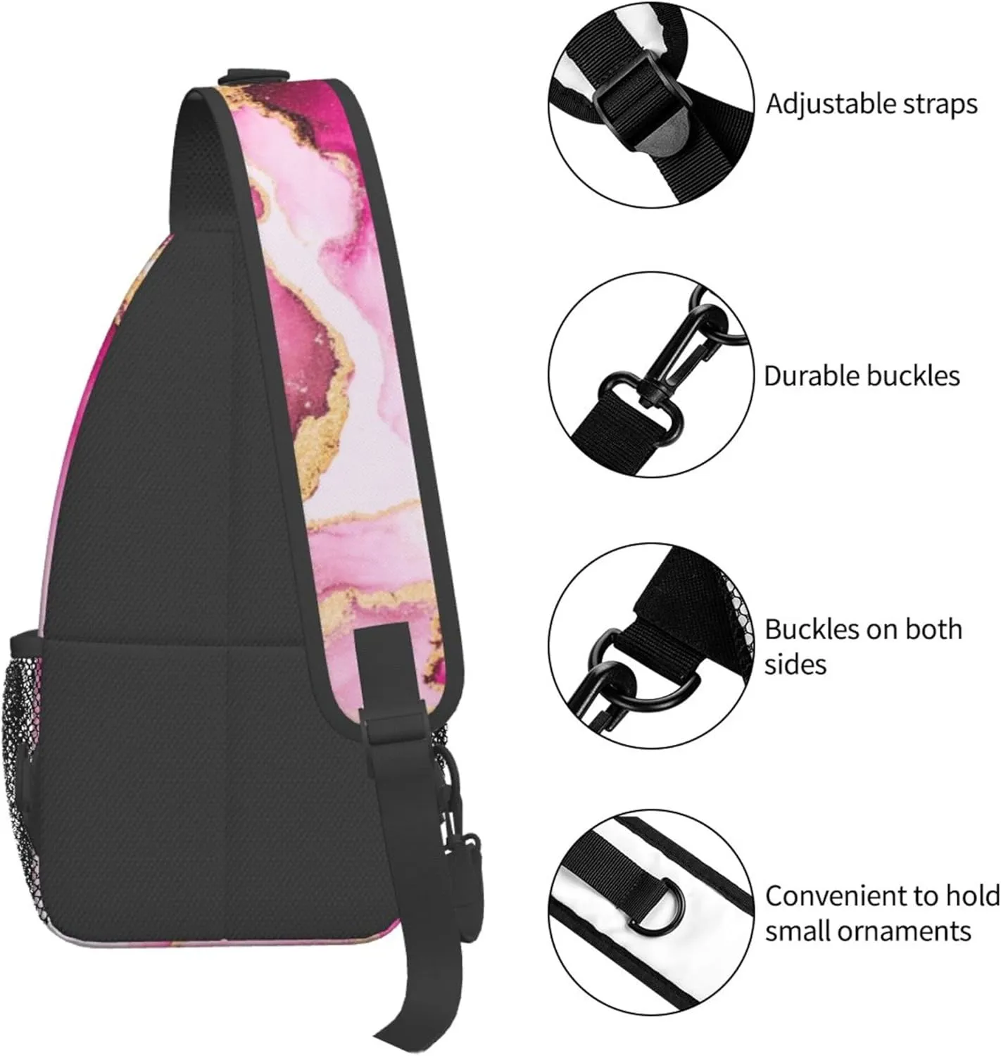 Sling Bag Multipurpose Crossbody Bags Casual Pink gold marble ink art painting watercolor Sling Bag Anti-Theft Sling Backpack With Adjustable Strap