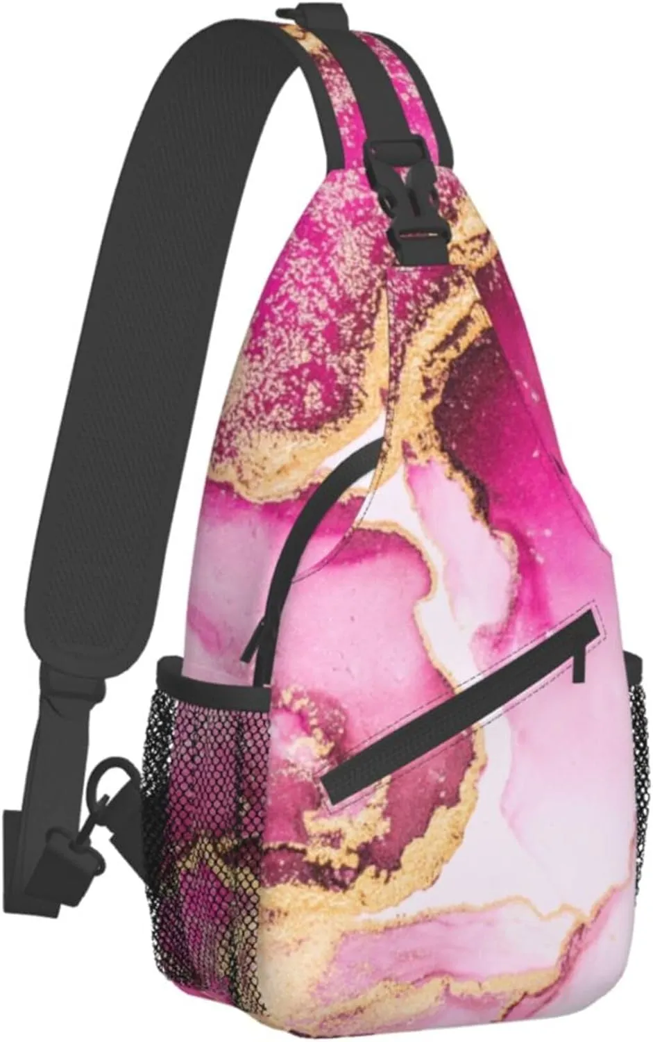 Sling Bag Multipurpose Crossbody Bags Casual Pink gold marble ink art painting watercolor Sling Bag Anti-Theft Sling Backpack With Adjustable Strap