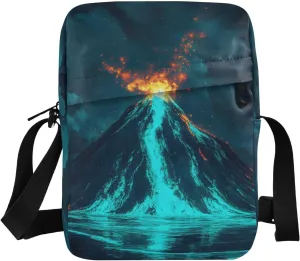 Sling Bag Neon Volcano Print, Small Crossbody Bags Purse with Phone Card Passport Compartment 6.6×9.4×2.5 IN