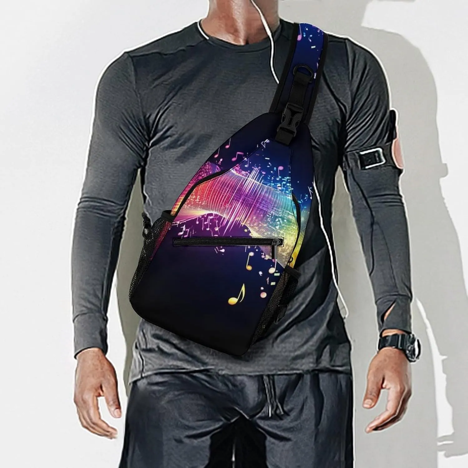 Sling Shoulder Backpack for Men Women Anti-Theft Multipurpose Travel Backpack Camping Outdoor Bag, Colorful Neon Music Notes Crossbody Daypacks Shoulder Packs