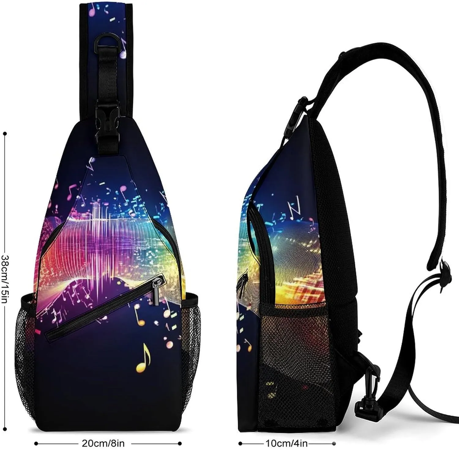 Sling Shoulder Backpack for Men Women Anti-Theft Multipurpose Travel Backpack Camping Outdoor Bag, Colorful Neon Music Notes Crossbody Daypacks Shoulder Packs