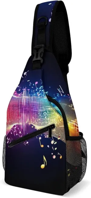Sling Shoulder Backpack for Men Women Anti-Theft Multipurpose Travel Backpack Camping Outdoor Bag, Colorful Neon Music Notes Crossbody Daypacks Shoulder Packs