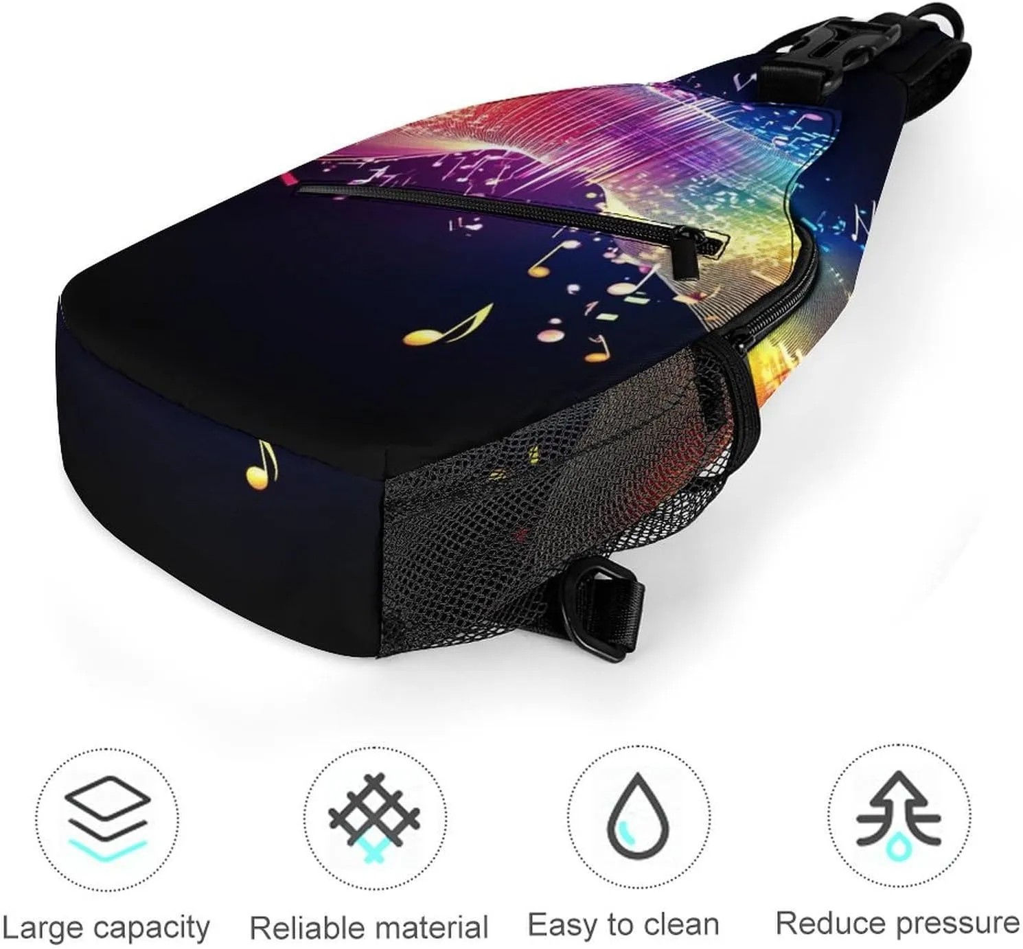 Sling Shoulder Backpack for Men Women Anti-Theft Multipurpose Travel Backpack Camping Outdoor Bag, Colorful Neon Music Notes Crossbody Daypacks Shoulder Packs