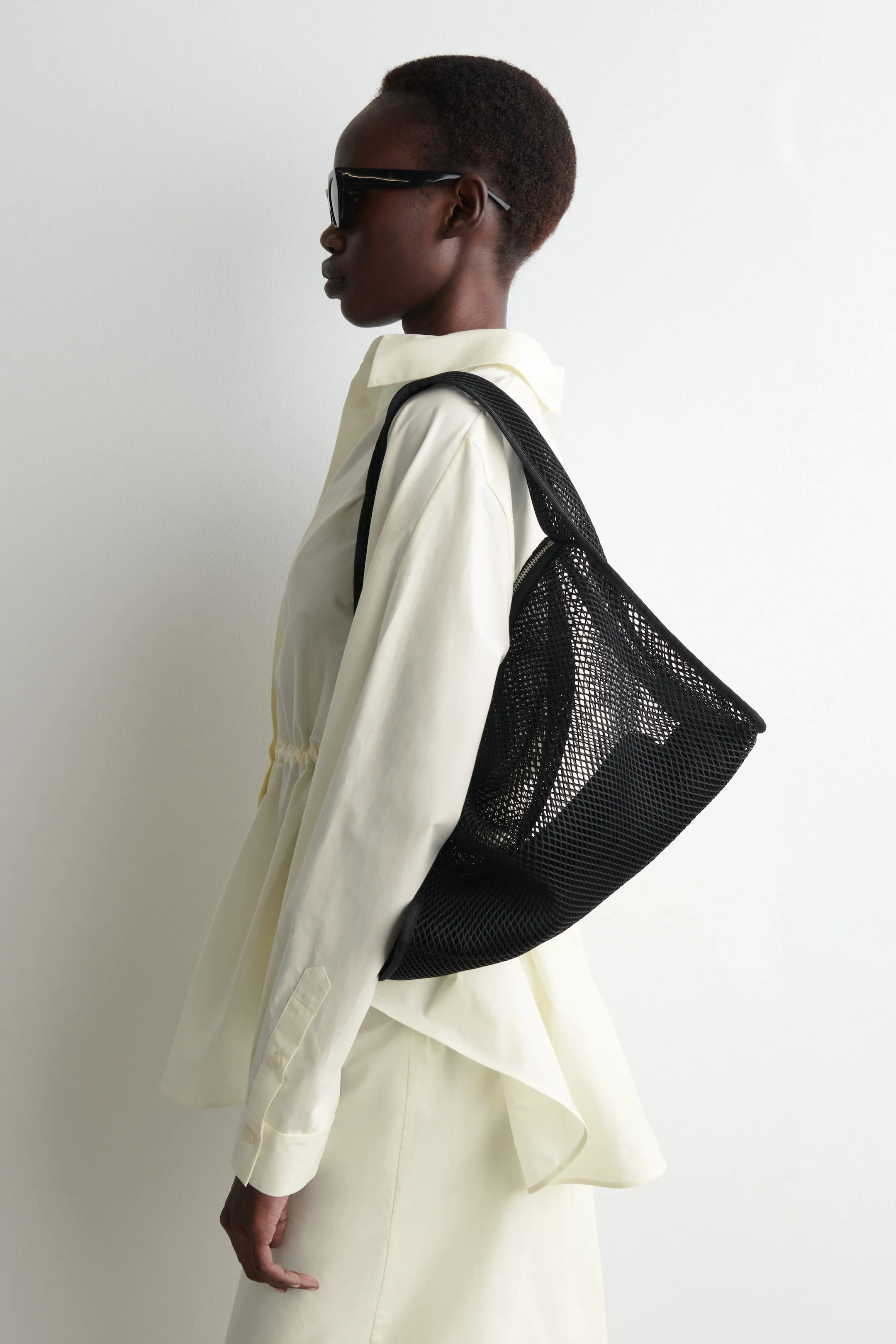 Slouchy mini mesh tote bag