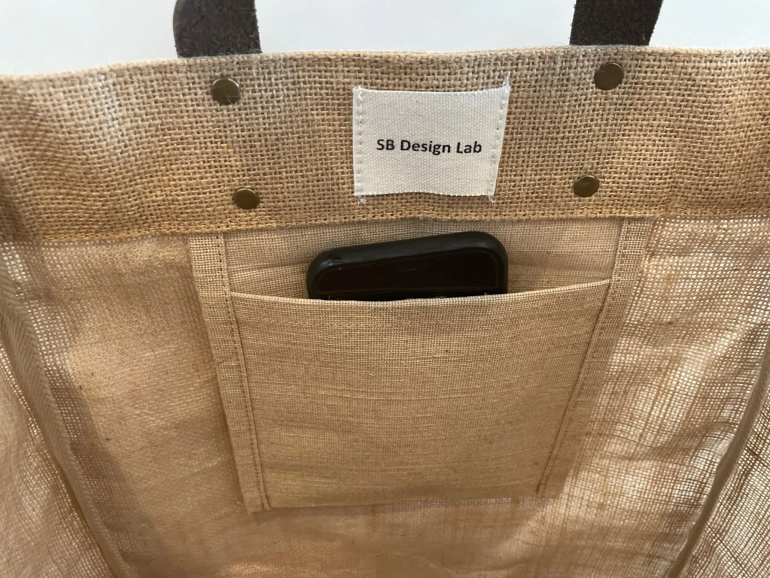 Small Burlap Tote Bags With Leather Handles & Inner Pocket (12.5" x 5.5" x 9.5") - 100% Natural Jute