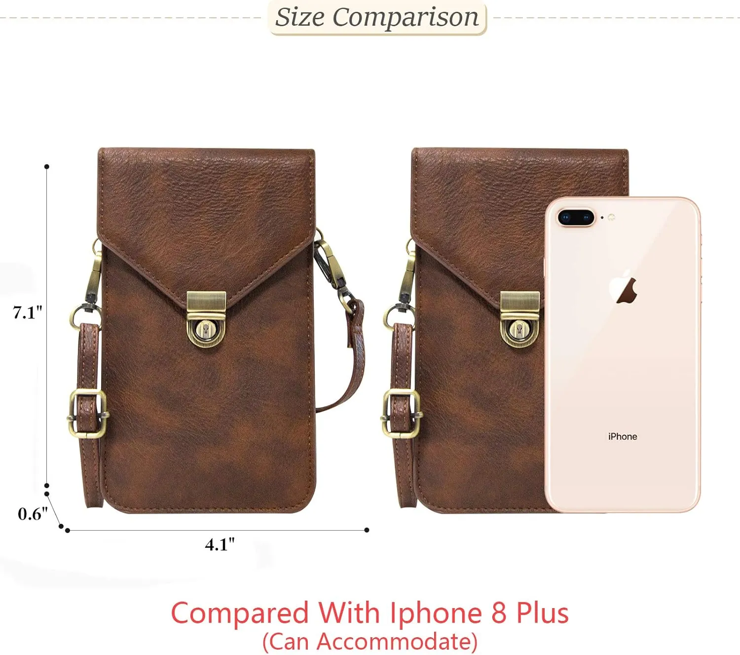 Small Cell Phone Purse, Synthetic Leather Crossbody Bag Dual Pockets Card Holder Neck Pouch with Adjustable Strap for iPhone X Xr 8 7 6s Plus, Galaxy S10 S9 S8 Plus, LG G8 ThinQ, Brown