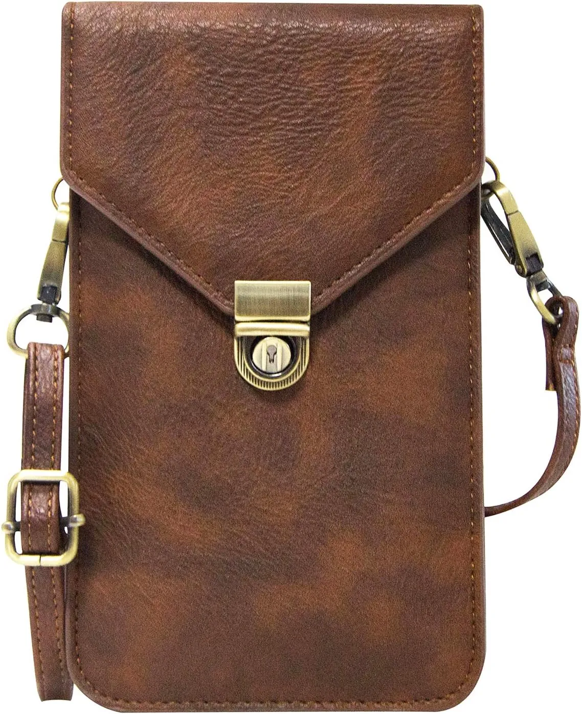 Small Cell Phone Purse, Synthetic Leather Crossbody Bag Dual Pockets Card Holder Neck Pouch with Adjustable Strap for iPhone X Xr 8 7 6s Plus, Galaxy S10 S9 S8 Plus, LG G8 ThinQ, Brown