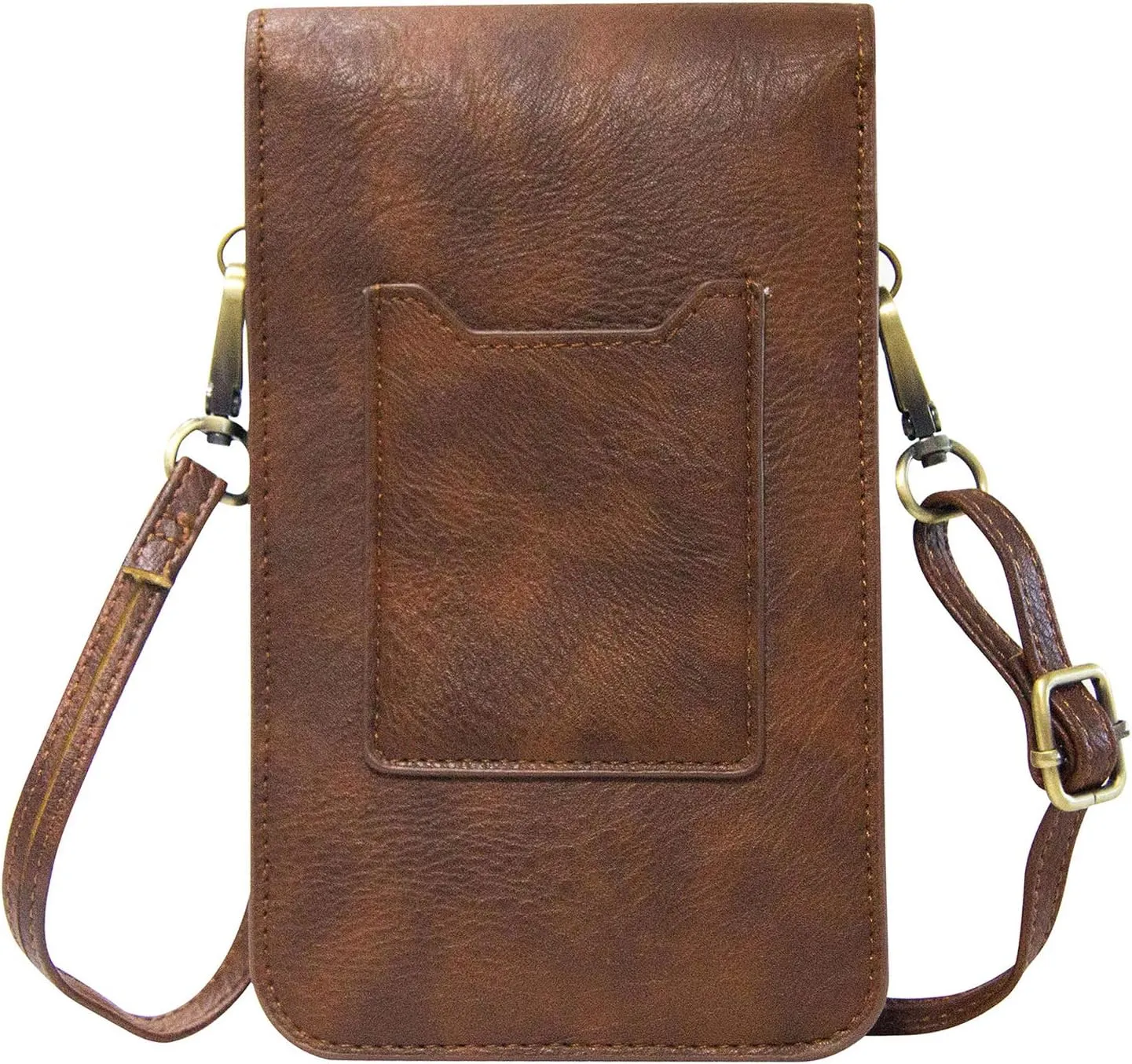 Small Cell Phone Purse, Synthetic Leather Crossbody Bag Dual Pockets Card Holder Neck Pouch with Adjustable Strap for iPhone X Xr 8 7 6s Plus, Galaxy S10 S9 S8 Plus, LG G8 ThinQ, Brown