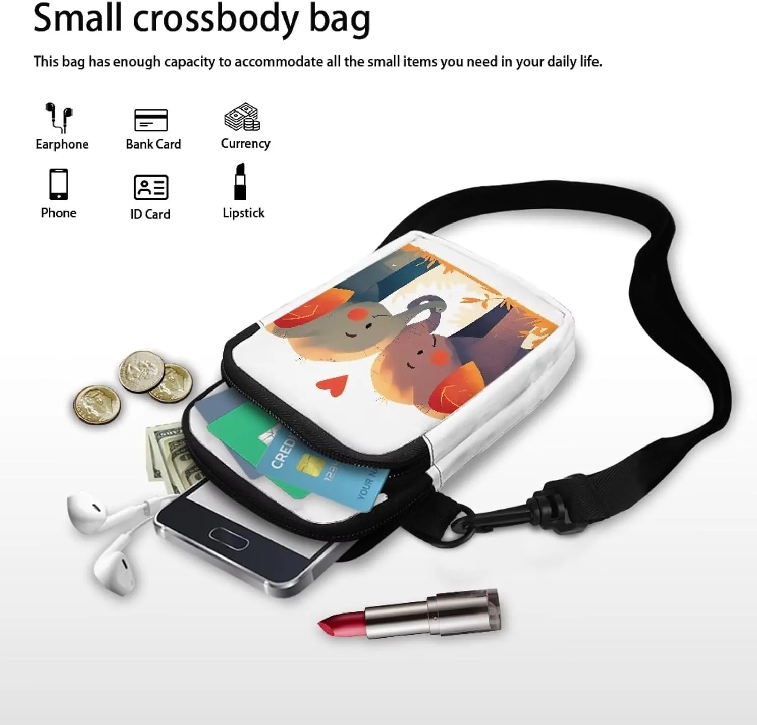 Small Crossbody Bags Purses for Women, Cartoon Animals Travel Cell Phone Pouch Bag Zipper Mini Shoulder Bag
