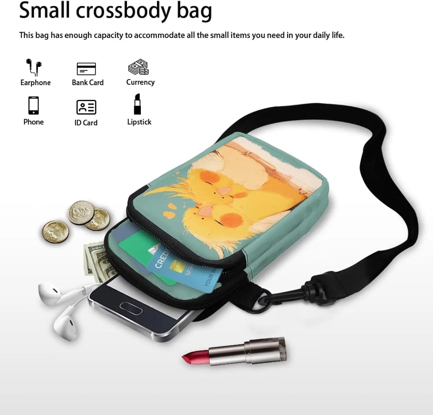 Small Crossbody Bags Purses for Women, Cartoon Animals Travel Cell Phone Pouch Bag Zipper Mini Shoulder Bag