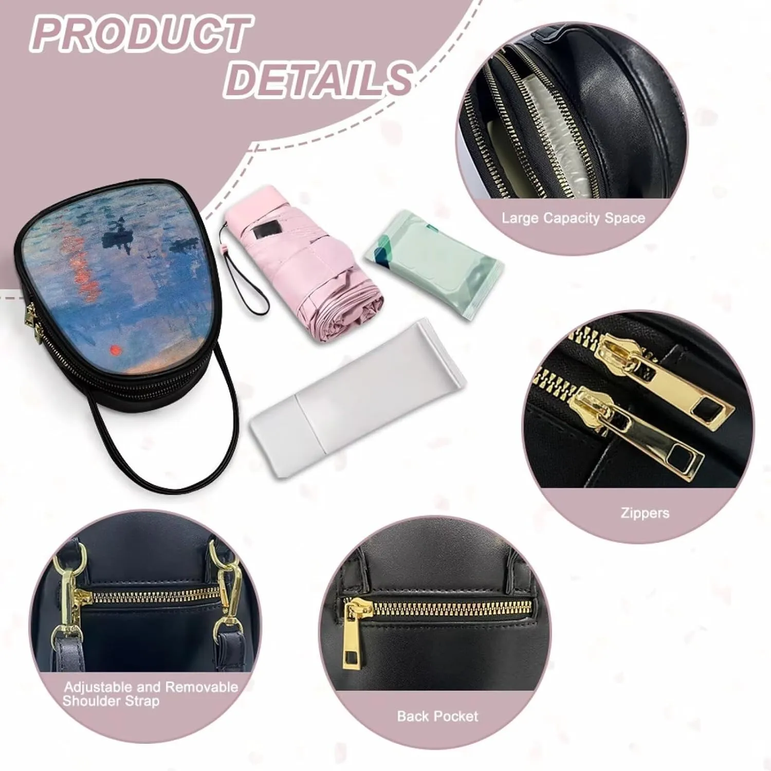 Small Crossbody Purse Bag for Women Travel, Van Gogh Monet Sling Handbag PU Leather Phone Holder for Art Lover