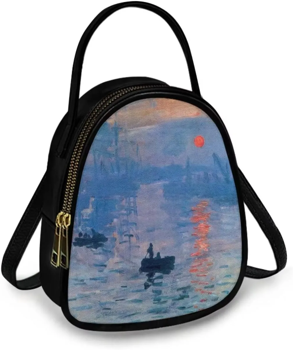 Small Crossbody Purse Bag for Women Travel, Van Gogh Monet Sling Handbag PU Leather Phone Holder for Art Lover
