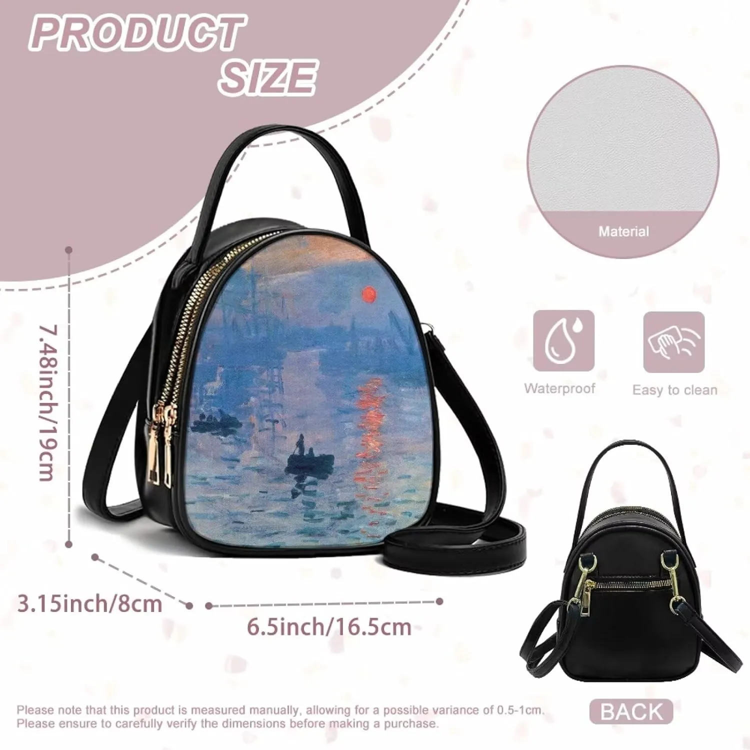 Small Crossbody Purse Bag for Women Travel, Van Gogh Monet Sling Handbag PU Leather Phone Holder for Art Lover
