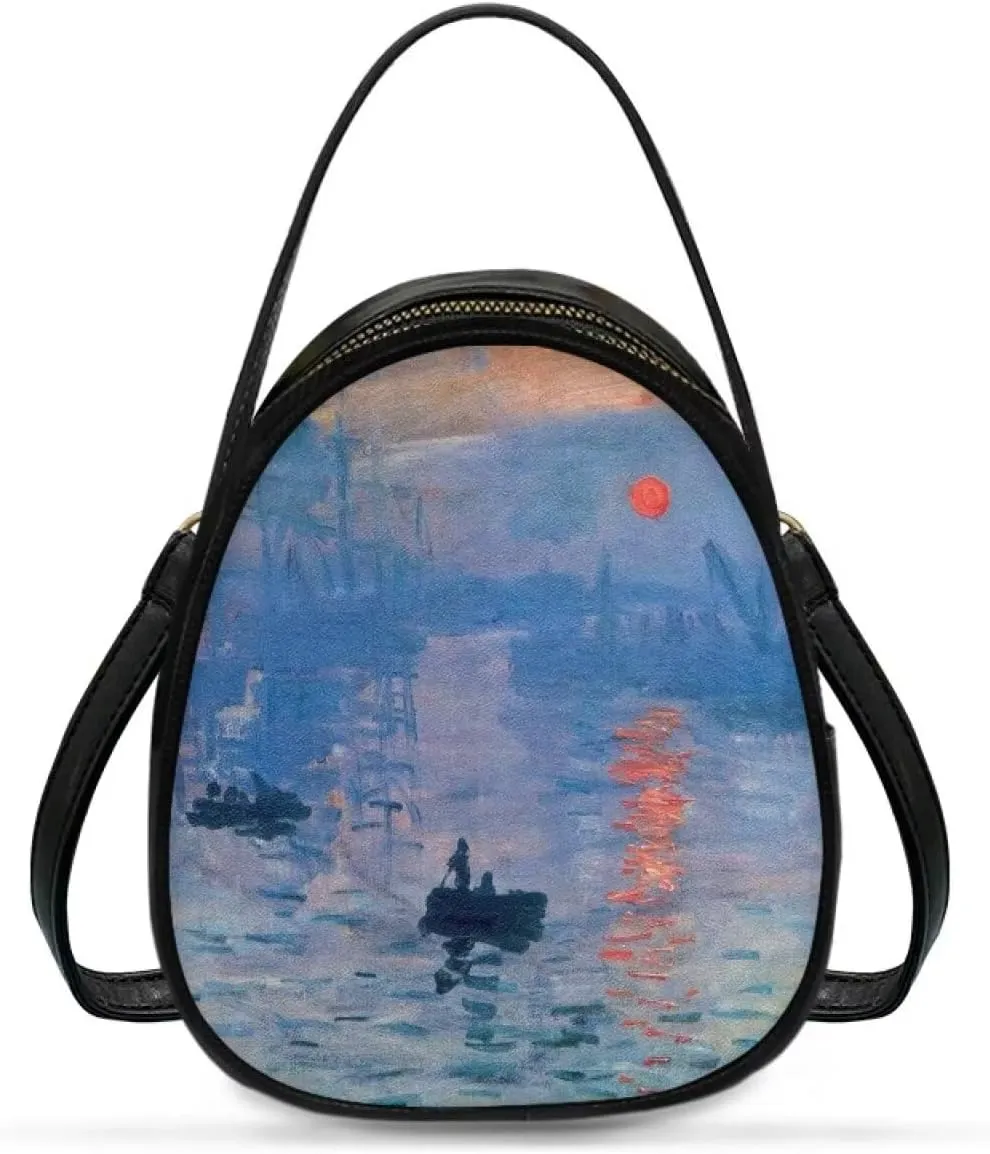 Small Crossbody Purse Bag for Women Travel, Van Gogh Monet Sling Handbag PU Leather Phone Holder for Art Lover