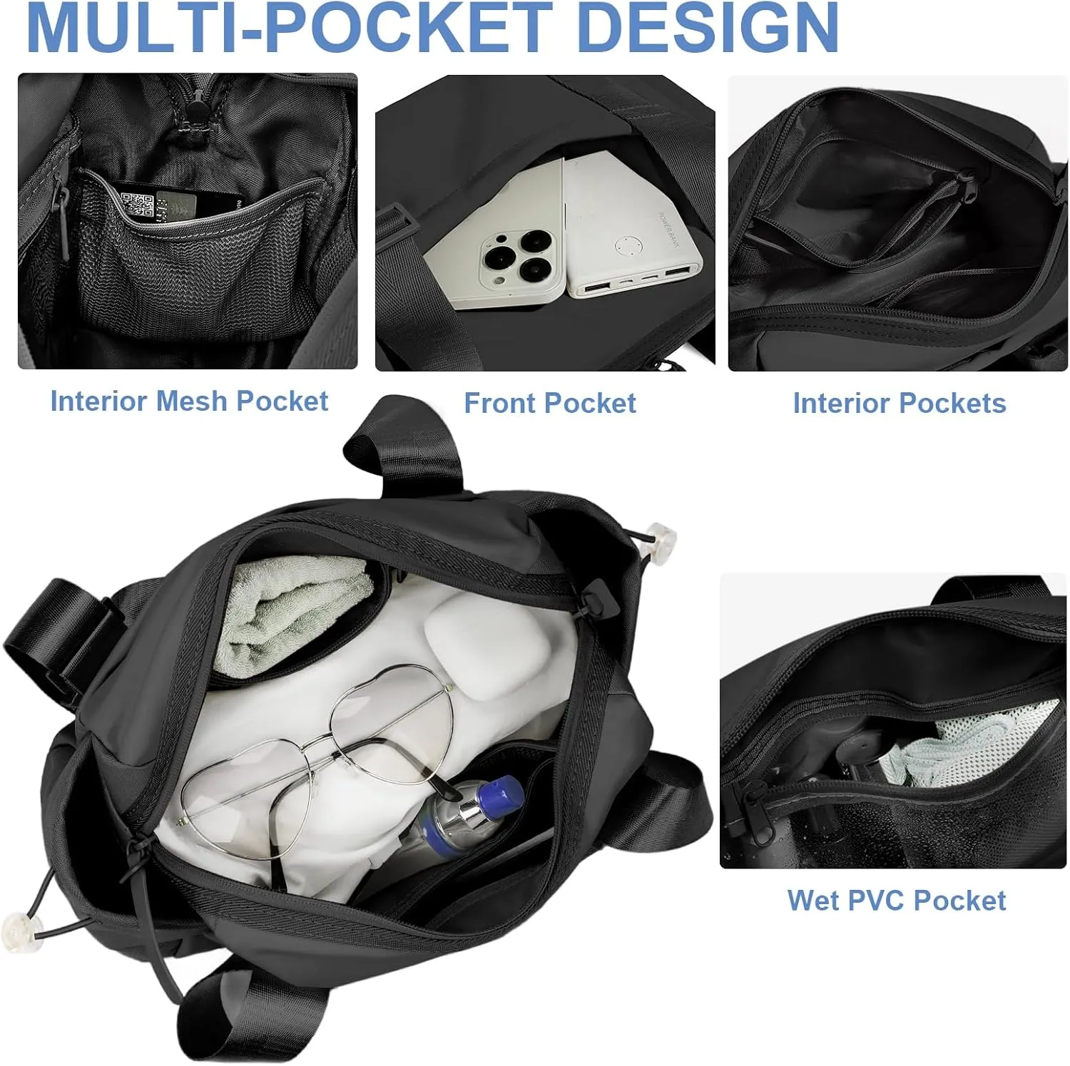 Small Gym Bag for Women - Mini Gym Duffle Bag 4 PCS Set with Wet Compartment, Small Travel Tote Cute Workout Sport Bag with Toiletry Cosmetic Silicone Travel Bottles