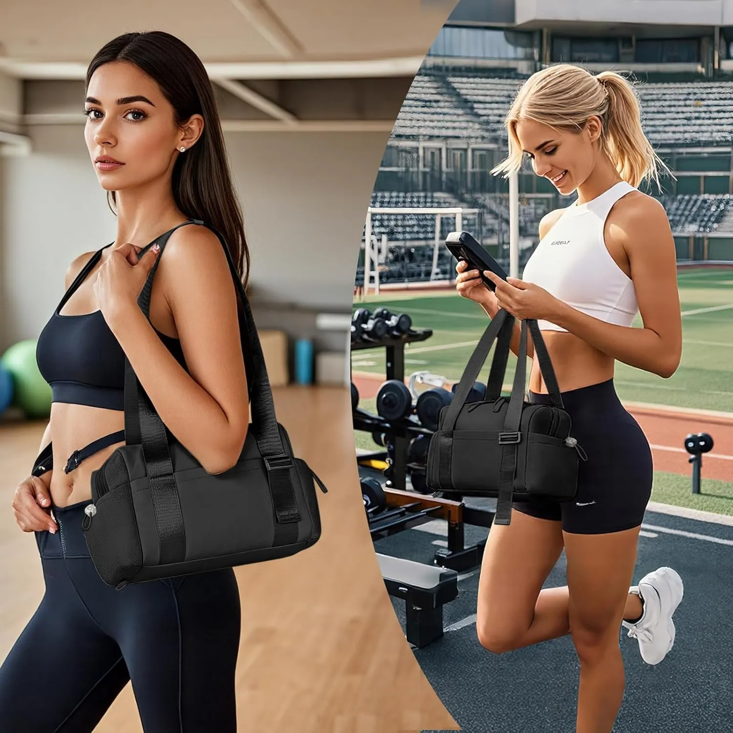 Small Gym Bag for Women - Mini Gym Duffle Bag 4 PCS Set with Wet Compartment, Small Travel Tote Cute Workout Sport Bag with Toiletry Cosmetic Silicone Travel Bottles