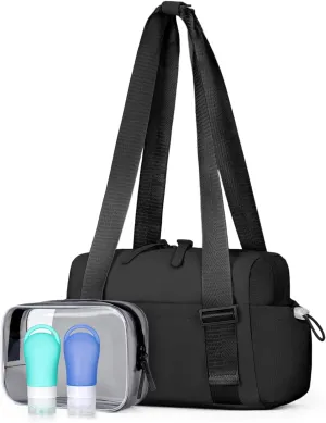 Small Gym Bag for Women - Mini Gym Duffle Bag 4 PCS Set with Wet Compartment, Small Travel Tote Cute Workout Sport Bag with Toiletry Cosmetic Silicone Travel Bottles