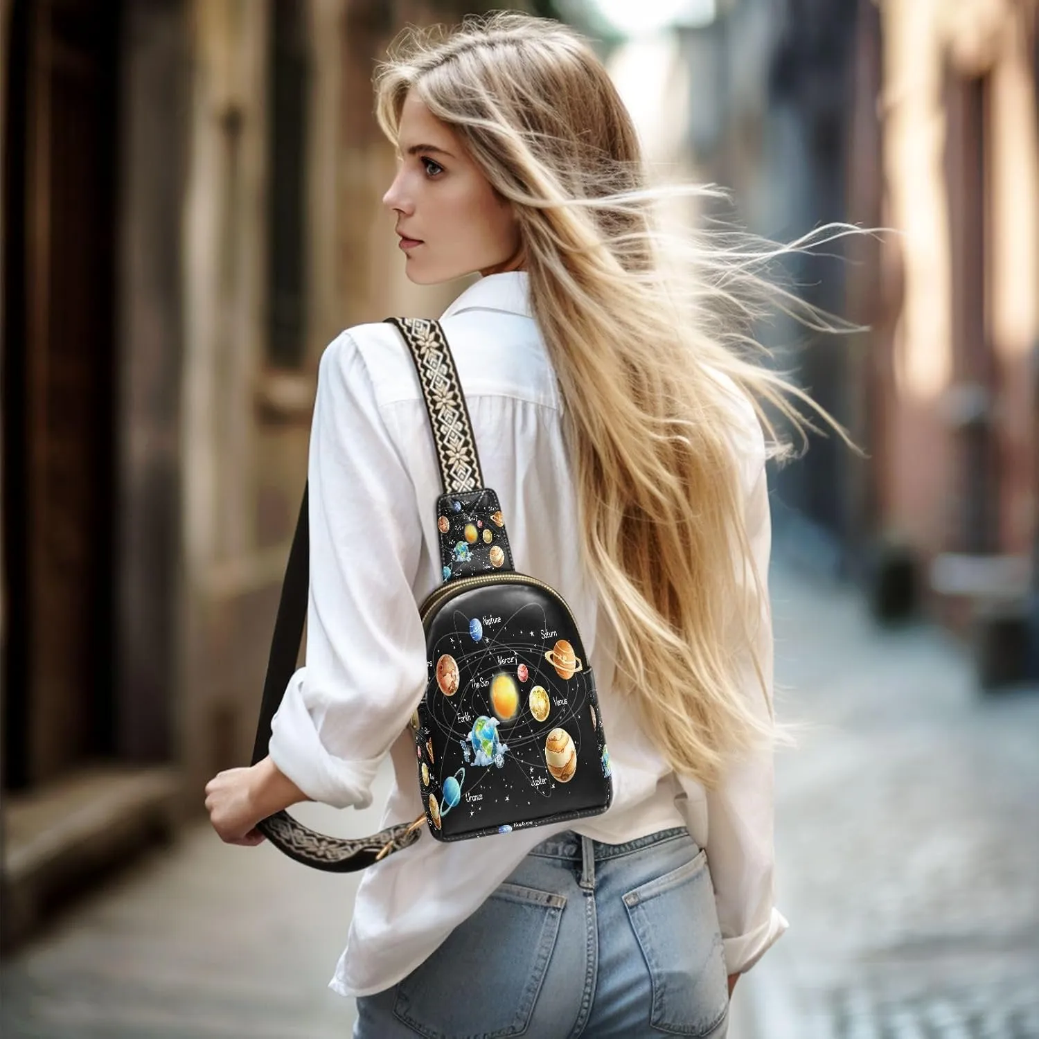 Small Sling Bag Cactus Succulent Floral Trendy Crossbody Bag Fashion Waist Packs Watercolor Leather Chest Bag