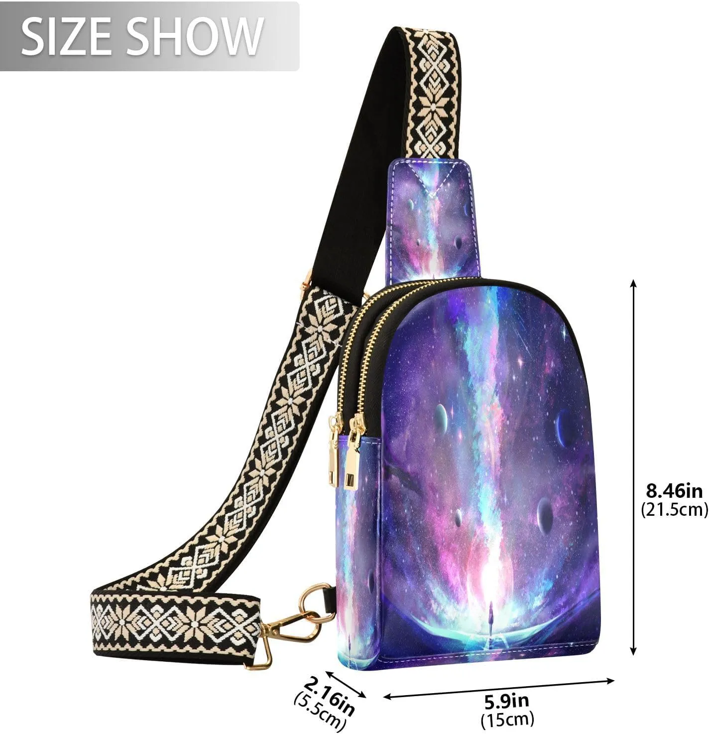 Small Sling Bag for Women Crossbody Space Galaxy Mystery Trendy Crossbody Bag Fanny Pack with Guitar Strap Girl Astronaut Leather Chest Bag for Women Travel Outdoor Outfit