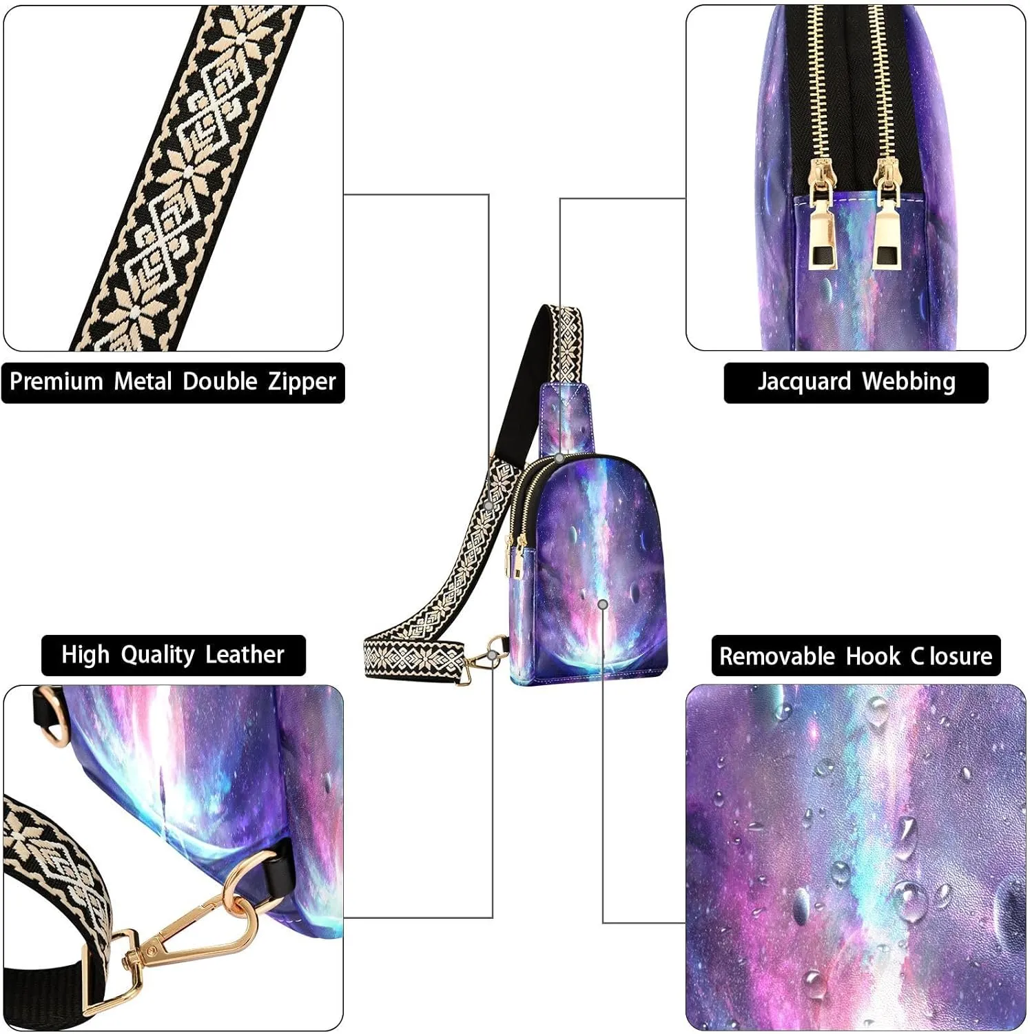 Small Sling Bag for Women Crossbody Space Galaxy Mystery Trendy Crossbody Bag Fanny Pack with Guitar Strap Girl Astronaut Leather Chest Bag for Women Travel Outdoor Outfit