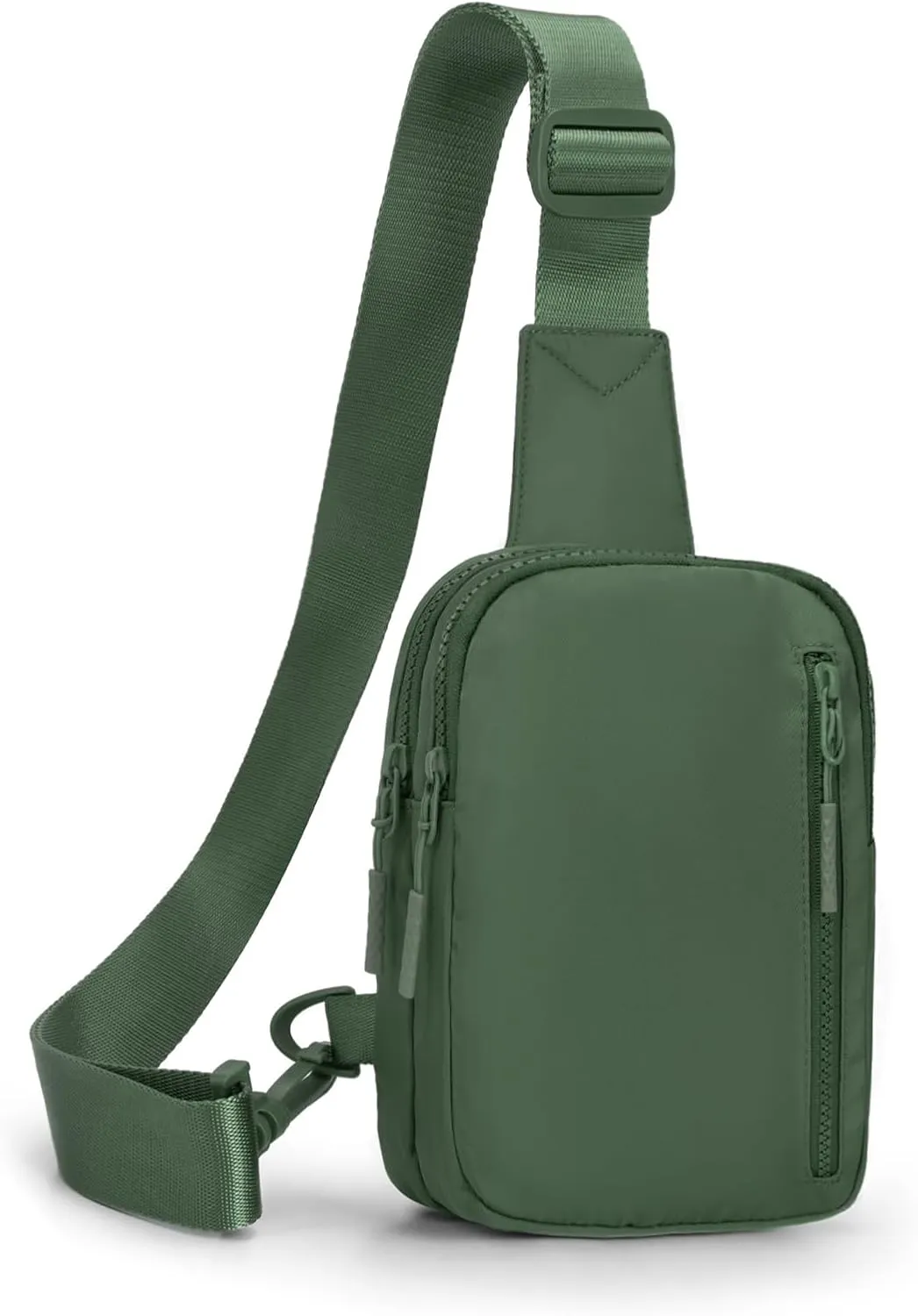 Small Sling Bag for Women Men 3 Pockets Lightweight Crossbody Bag Fanny Pack Two-Zipper Sling Backpack for Traveling Running Hiking (Olive)
