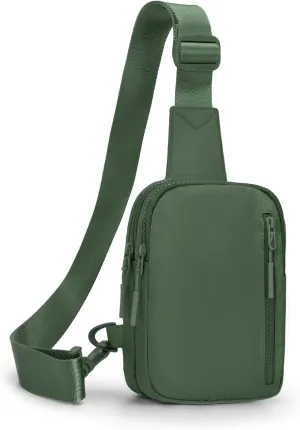 Small Sling Bag for Women Men 3 Pockets Lightweight Crossbody Bag Fanny Pack Two-Zipper Sling Backpack for Traveling Running Hiking (Olive)