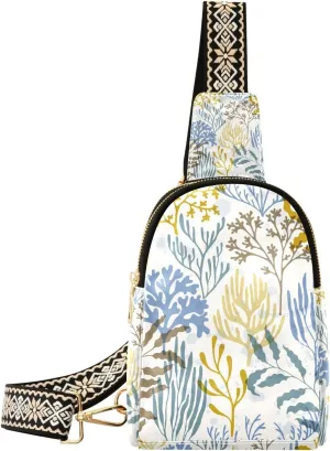 Small Sling Bag Yellow and Blue Coral Reef Crossbody Bag PU Leather Sling Purse for Women
