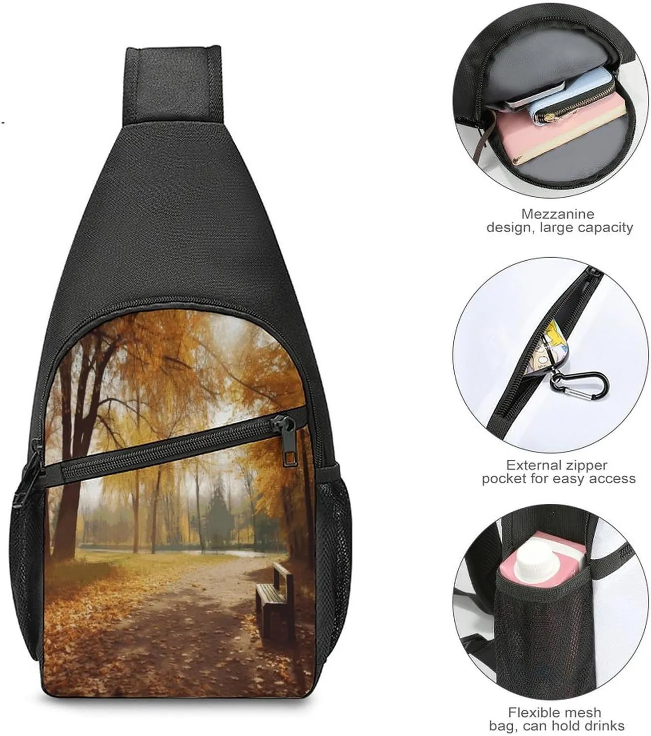 Small Sling Chest Bag Crossbody Bag for Men Women,Autumn Park Lightweight Gym Daypack for Travel Cycling Hiking