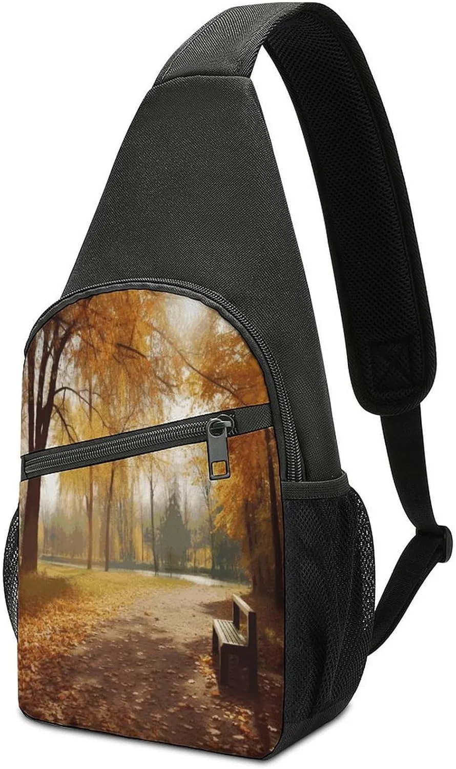 Small Sling Chest Bag Crossbody Bag for Men Women,Autumn Park Lightweight Gym Daypack for Travel Cycling Hiking