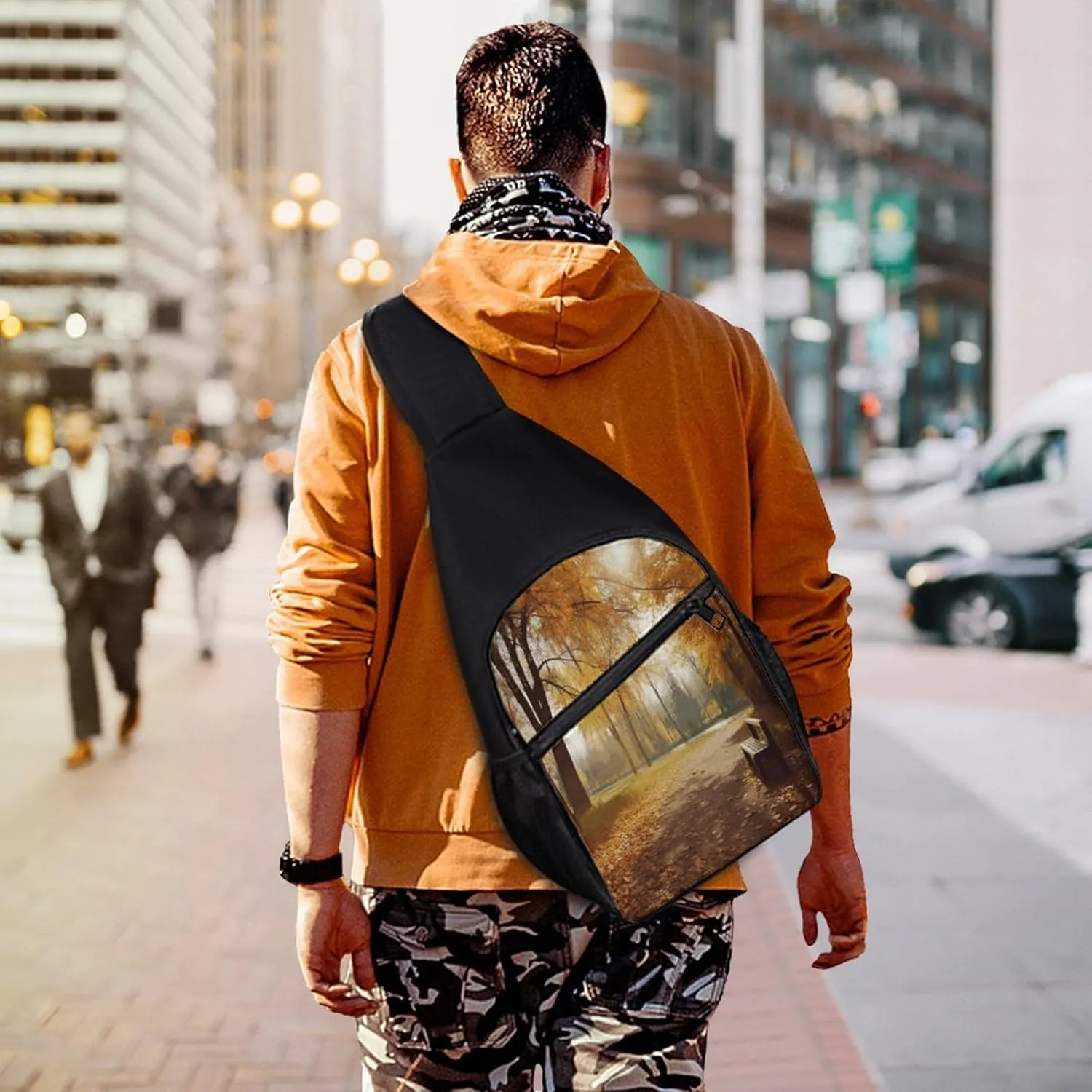 Small Sling Chest Bag Crossbody Bag for Men Women,Autumn Park Lightweight Gym Daypack for Travel Cycling Hiking