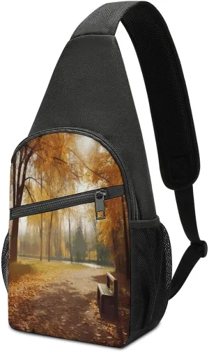 Small Sling Chest Bag Crossbody Bag for Men Women,Autumn Park Lightweight Gym Daypack for Travel Cycling Hiking