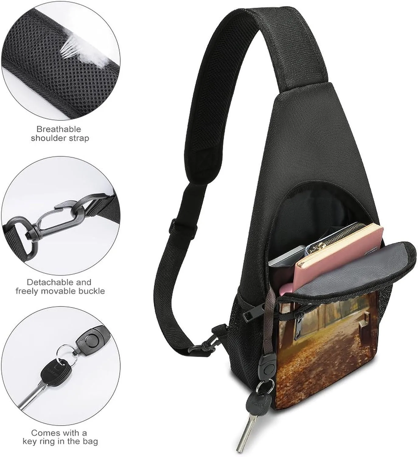 Small Sling Chest Bag Crossbody Bag for Men Women,Autumn Park Lightweight Gym Daypack for Travel Cycling Hiking
