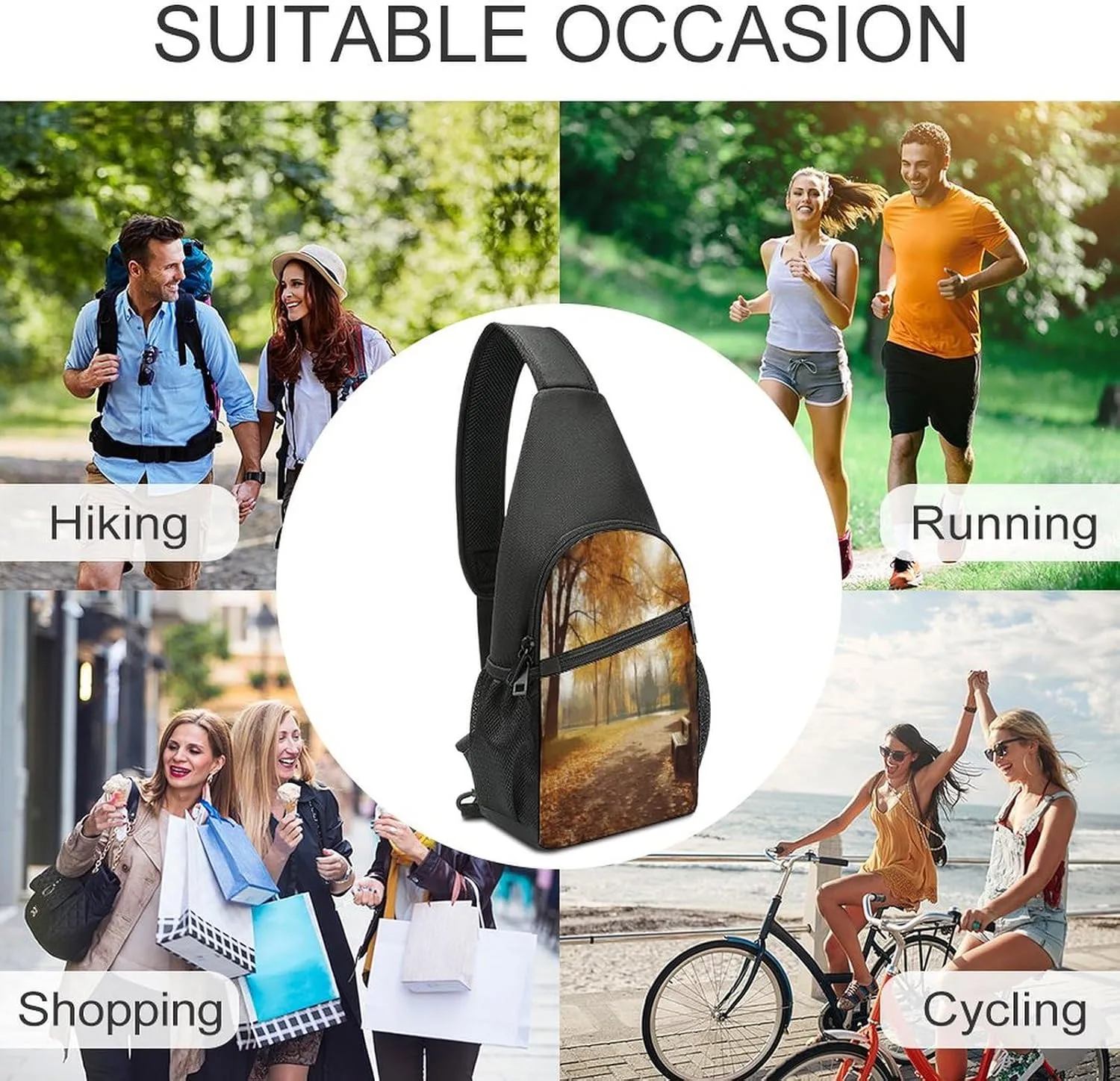 Small Sling Chest Bag Crossbody Bag for Men Women,Autumn Park Lightweight Gym Daypack for Travel Cycling Hiking