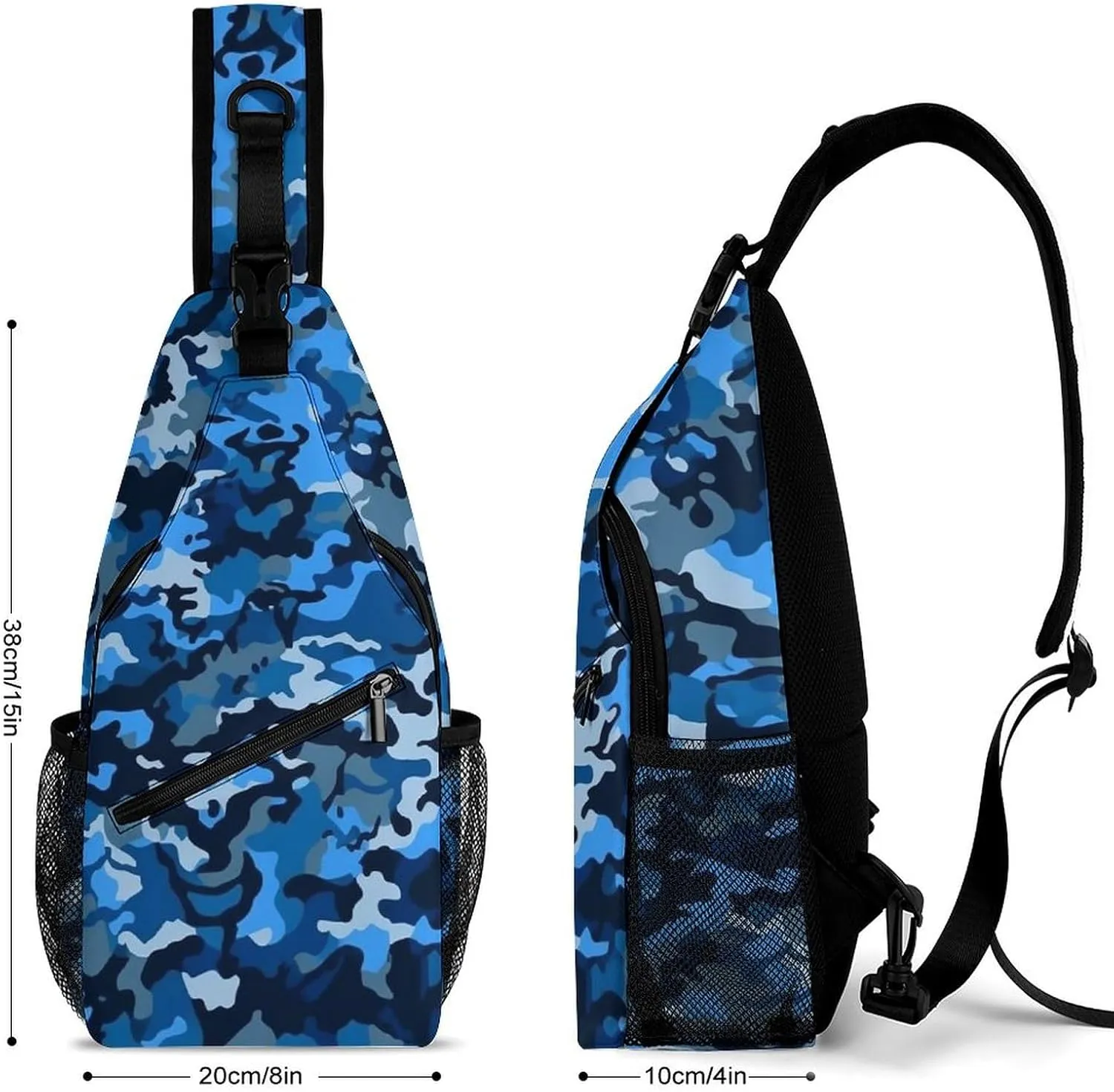 Small Sling Chest Bag Crossbody Bag for Men Women,Blue Camo Lightweight Gym Daypack for Travel Cycling Hiking