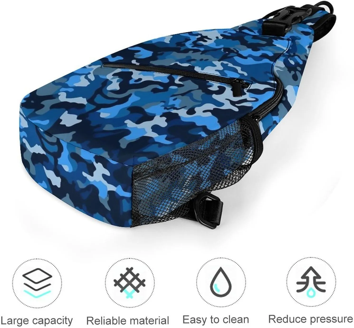 Small Sling Chest Bag Crossbody Bag for Men Women,Blue Camo Lightweight Gym Daypack for Travel Cycling Hiking