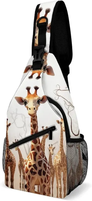Small Sling Chest Bag Crossbody Bag for Men Women,Cute Cartoon Funny Giraffes Lightweight Gym Daypack for Travel Cycling Hiking
