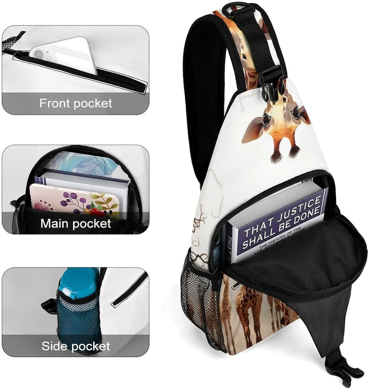 Small Sling Chest Bag Crossbody Bag for Men Women,Cute Cartoon Funny Giraffes Lightweight Gym Daypack for Travel Cycling Hiking