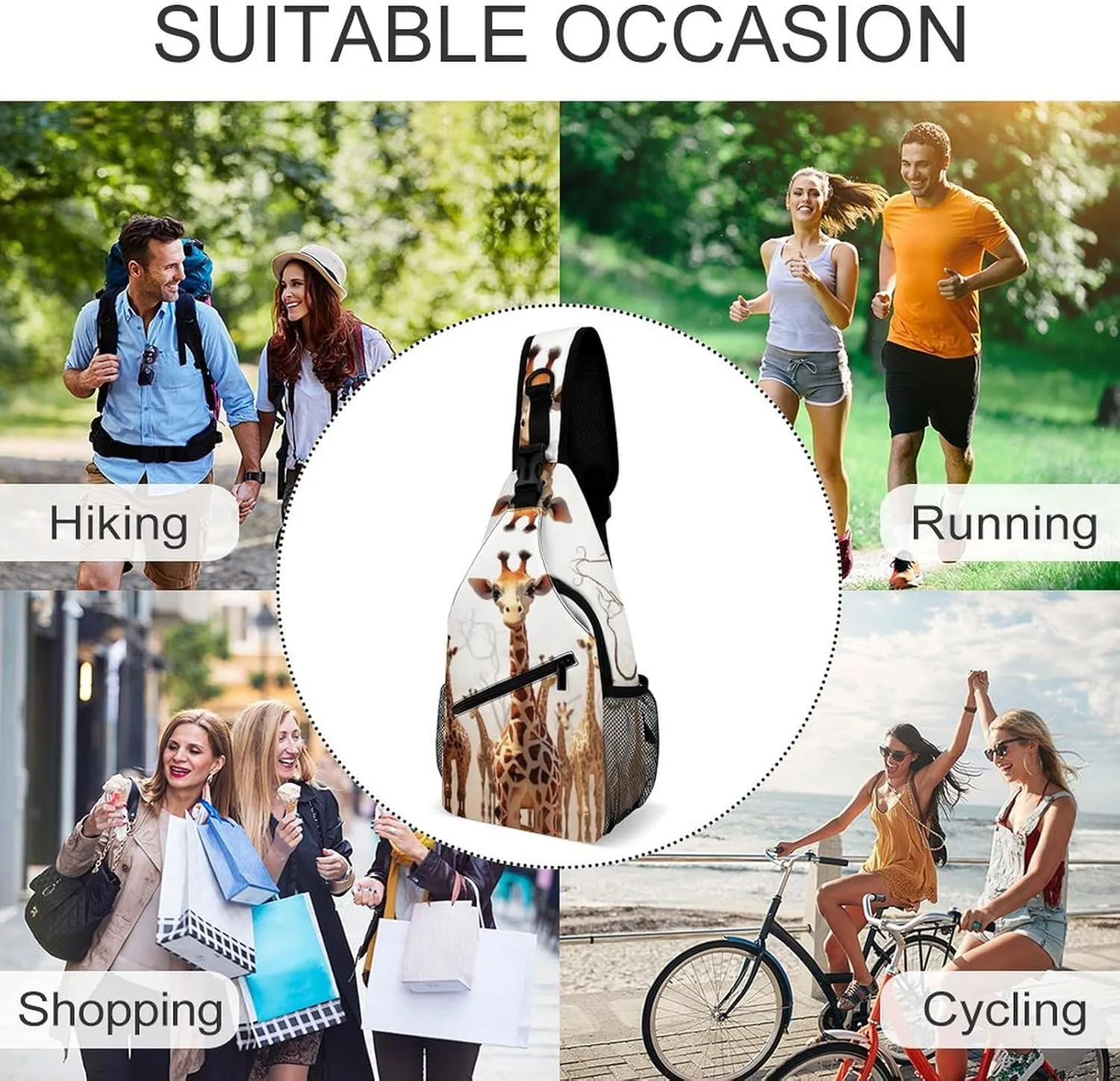 Small Sling Chest Bag Crossbody Bag for Men Women,Cute Cartoon Funny Giraffes Lightweight Gym Daypack for Travel Cycling Hiking