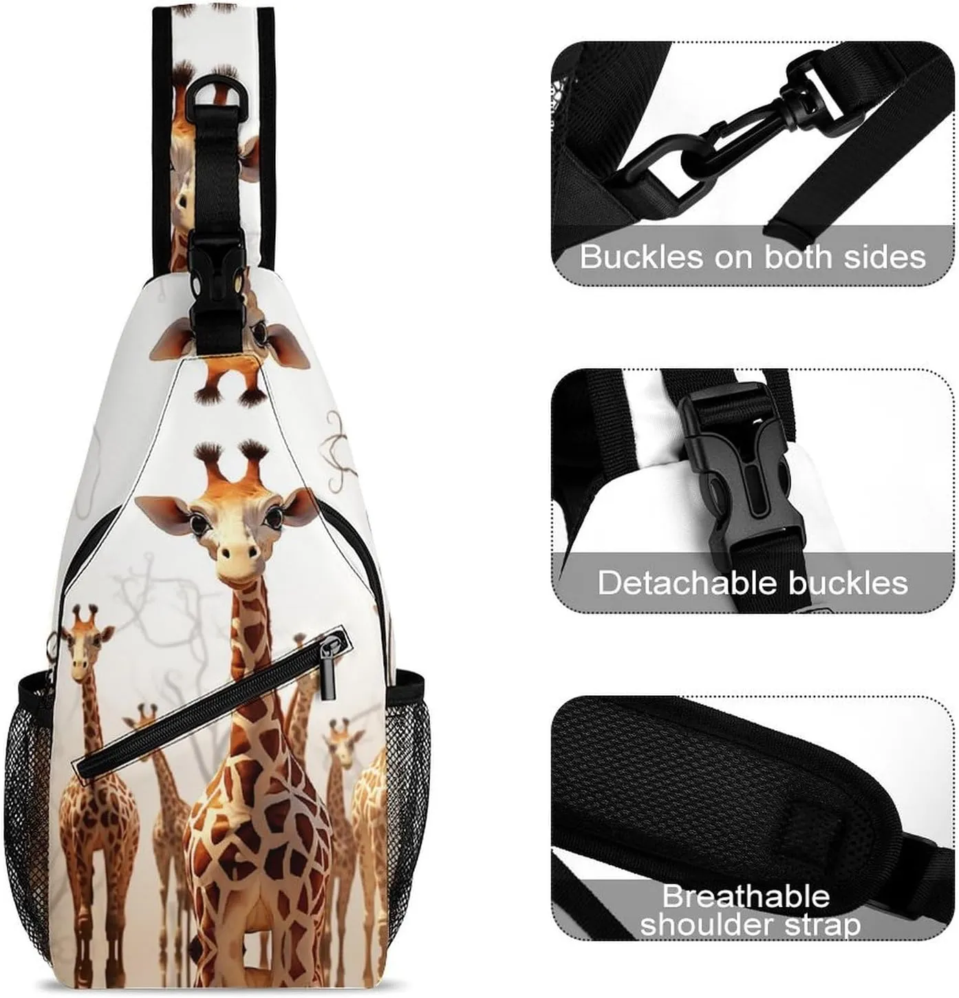 Small Sling Chest Bag Crossbody Bag for Men Women,Cute Cartoon Funny Giraffes Lightweight Gym Daypack for Travel Cycling Hiking